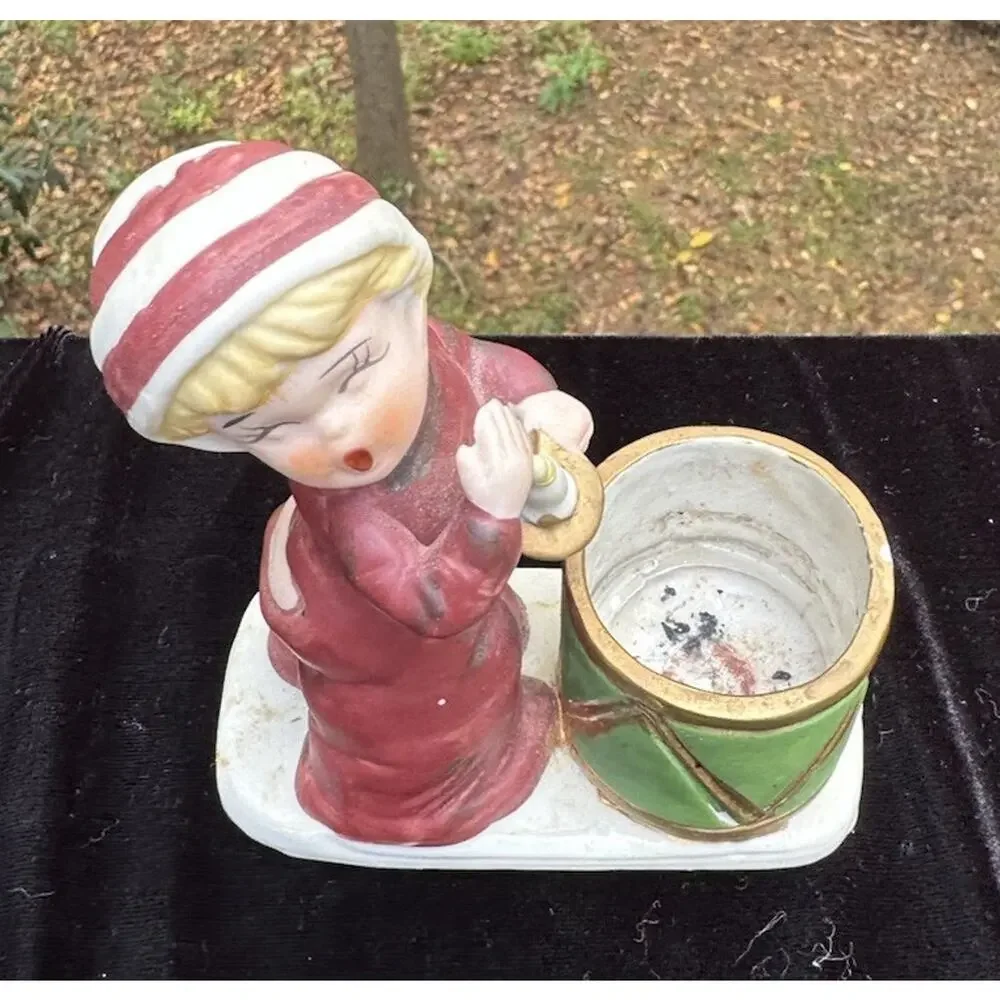 Vintage 1978 Jasco Christmas Luvkins Porcelain Candle Holder Cute! S64